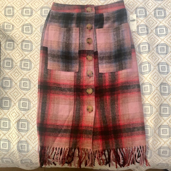 Anthropologie Maeve Fringed Plaid Mini Skirt - Picture 6 of 12